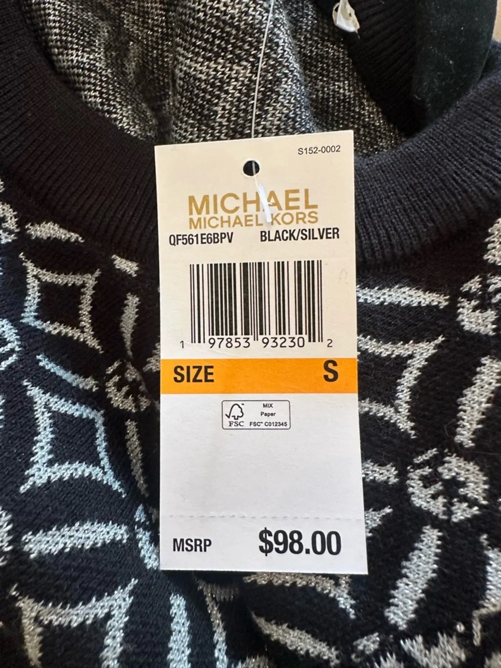 Michael Kors Women's Black and Silver Geometric Pattern Sweater - Picture 3 of 3